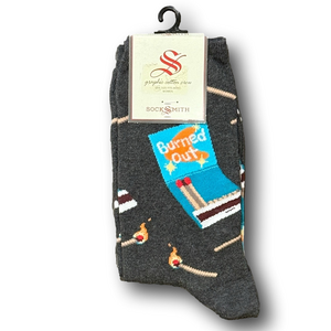 3/$15 Book of Matches "Burned Out" Funny Novelty Crew Socks - NWT